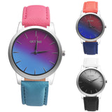 Retro Rainbow Design Leather Band Analog Alloy Quartz Wrist Watch Pretty Girl Wedding
