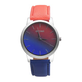 Retro Rainbow Design Leather Band Analog Alloy Quartz Wrist Watch Pretty Girl Wedding